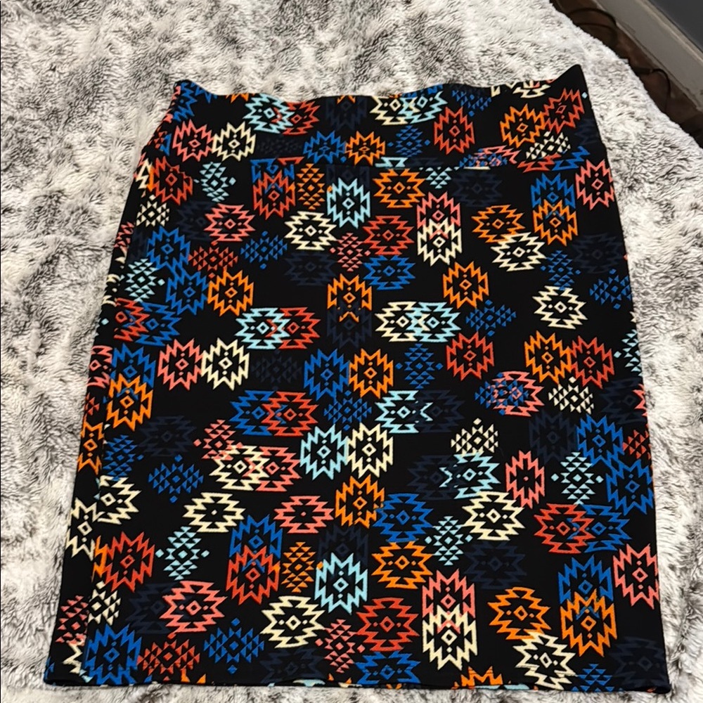 LuLaRoe Vibrant Orange and Blue Cocktail Pencil Skirt